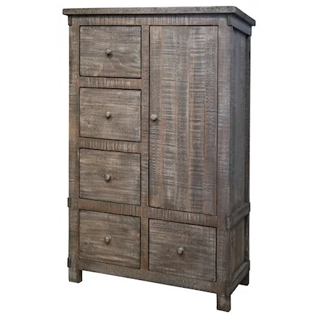Rustic Solid Wood 5 Drawer and 1 Door Chest with Doors